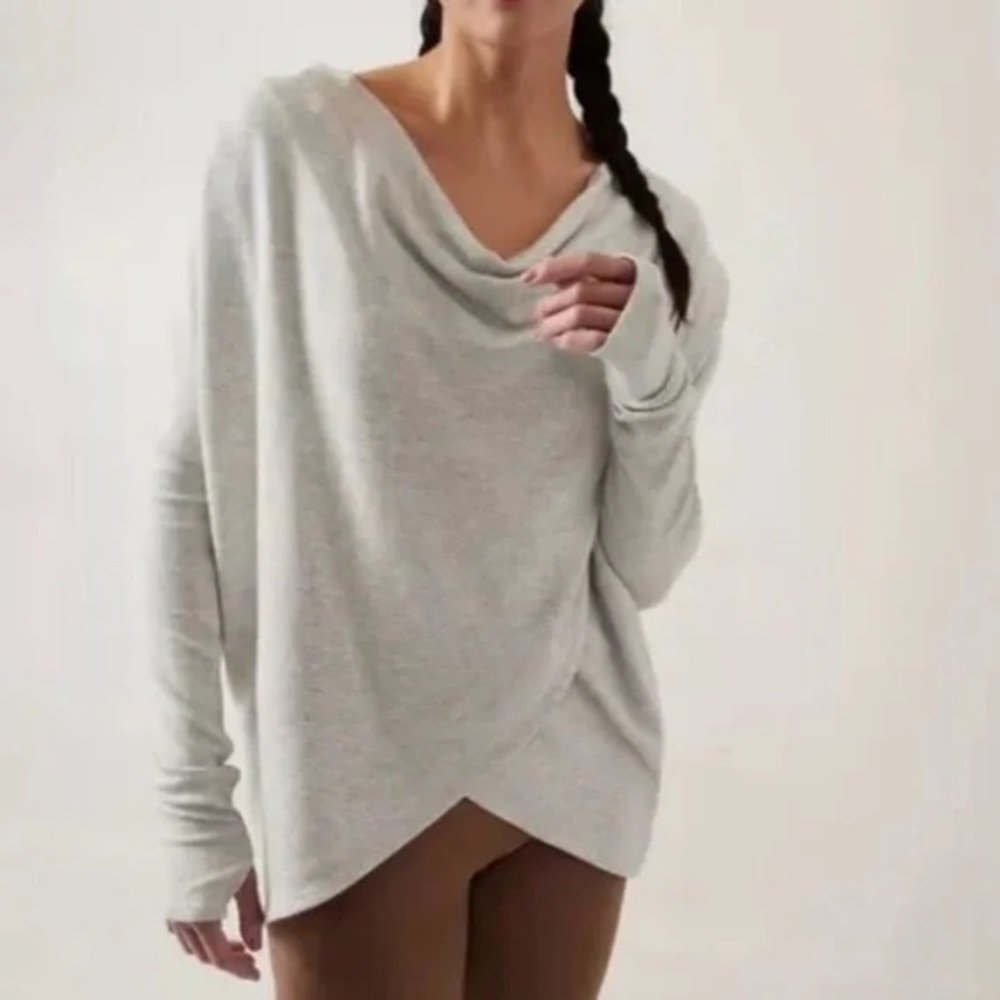 Athleta Purana Wrap Sweatshirt Hoodie Draped Top Heather Gray Size Small